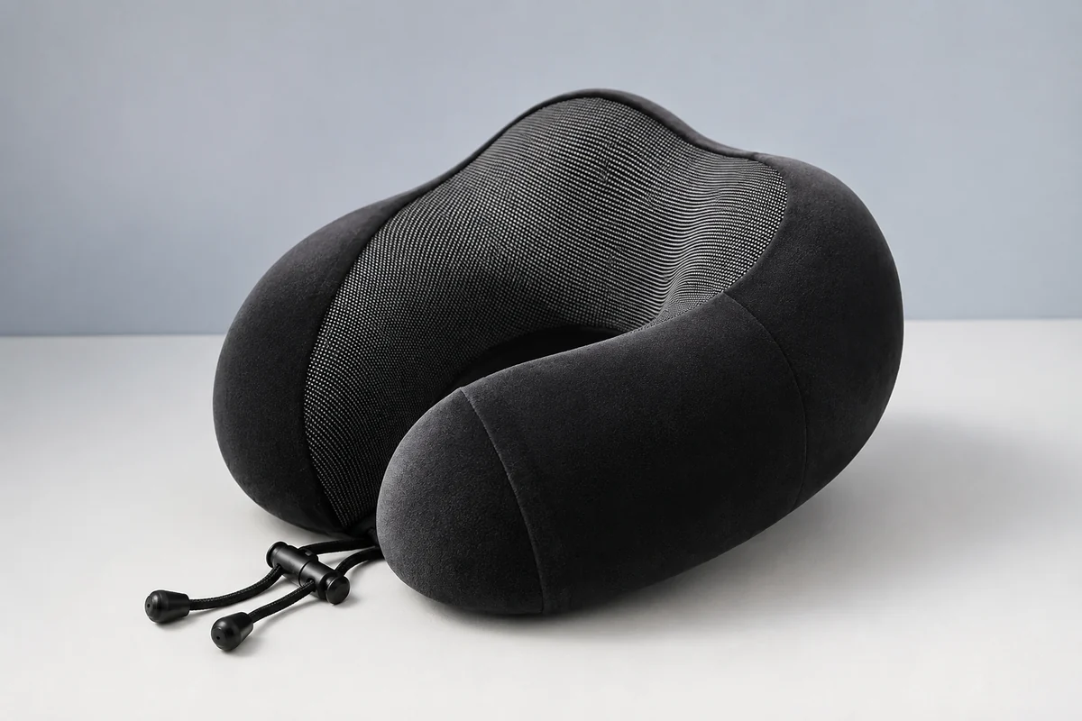 Nackfein Reisekissen in U-Form aus Memory Foam, schwarzer Bezug